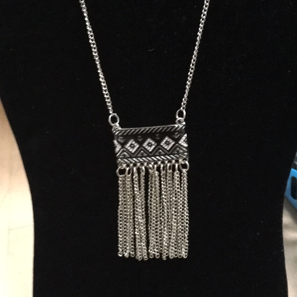 Aztec fringe silver chain necklace